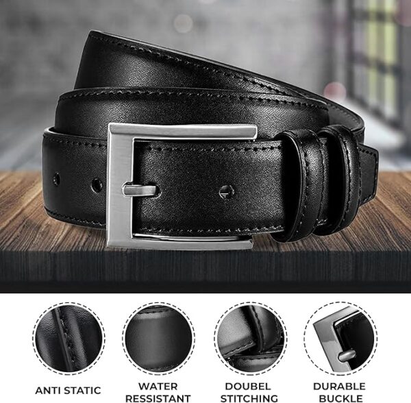 Men Genuine Leather Dress Belt with Single Prong Buckle - Image 2