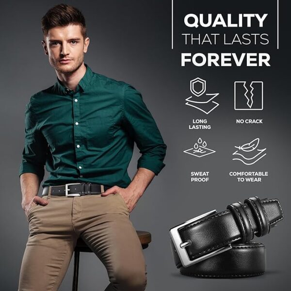 Men Genuine Leather Dress Belt with Single Prong Buckle - Image 4