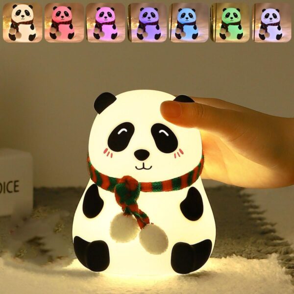 Panda Night Light for Kids- Rechargeable Silicone LED Lamp, 7-Color Changing, Perfect Room Decor & Gift for Toddler, Children, Teens- Cute...