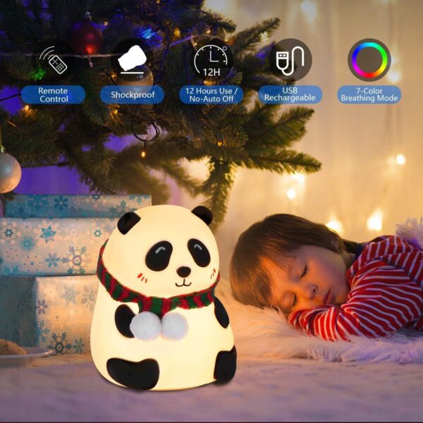 Panda Night Light for Kids- Rechargeable Silicone LED Lamp, 7-Color Changing, Perfect Room Decor & Gift for Toddler, Children, Teens- Cute... - Image 3