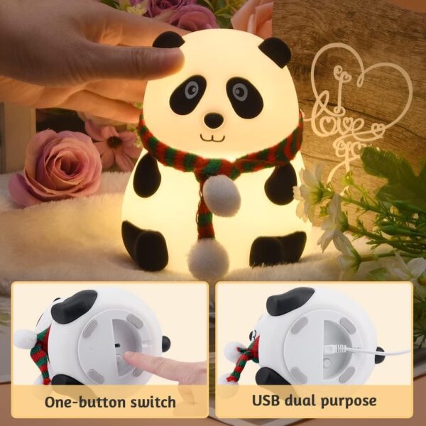 Panda Night Light for Kids- Rechargeable Silicone LED Lamp, 7-Color Changing, Perfect Room Decor & Gift for Toddler, Children, Teens- Cute... - Image 2