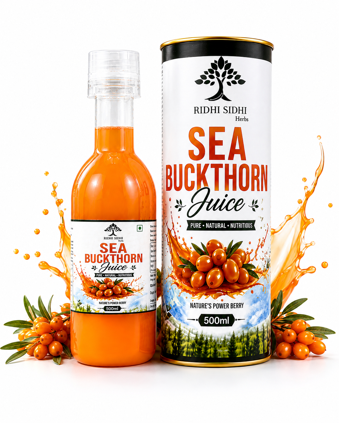 Ridhi Sidhi Herbs Sea Buckthorn Juice 500ml | Pure Natural Sea Buckthorn Berry Juice | Daily Wellness Drink | Antioxidant Rich Fruit Juice